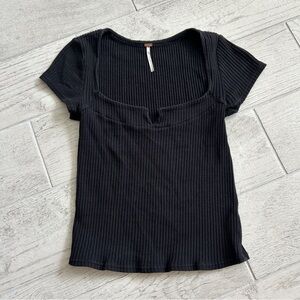 Free People Black Square Neck Ribbed Top Size Small